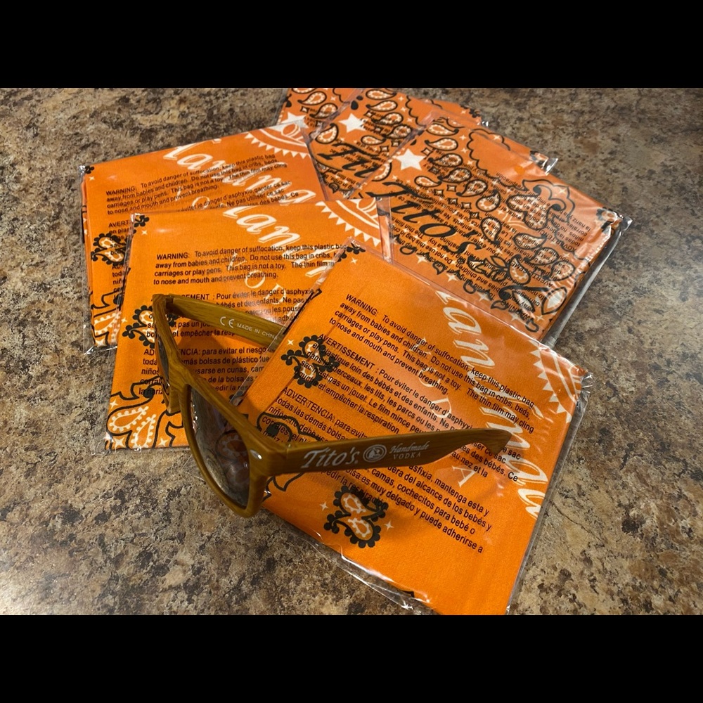 Lot of 6 Tito’s Bandanna’s & 1 pair sunglasses